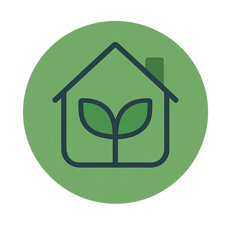 Klimafeld-Illustration: Haus mit Pflanze für biobasiertes Bauen